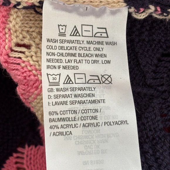 LAURIE FELT Pointelle Knit Belted Duster Cardigan  Navy Pink Beige SZ MP - Picture 11 of 13